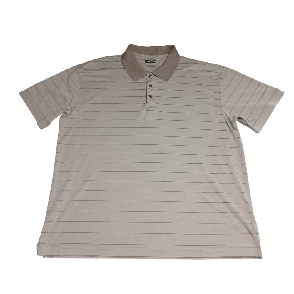Joseph & Feiss Mens XL Polo Shirt Tan Beige Striped Pima Cotton Blend‎ S Sleeve